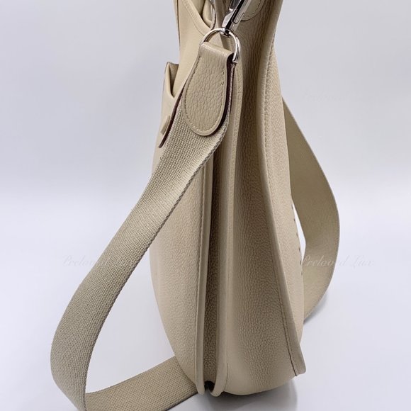 Authentic HERMES Ivory Beige Clemence Evelyne II PM Crossbody Bag - Picture 5 of 16